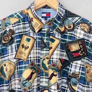 Vintage 90s Tommy Hilfiger Golf Crest Shirt Mens Size L Casual Preppy‎ Heritage